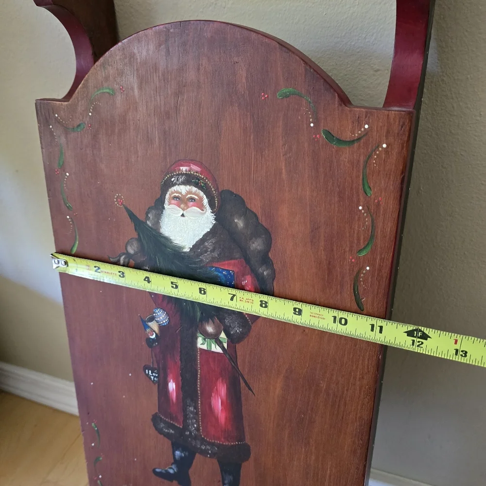 Christmas Wooden Sleigh   Handpainted Folk Art W/Santa.  26